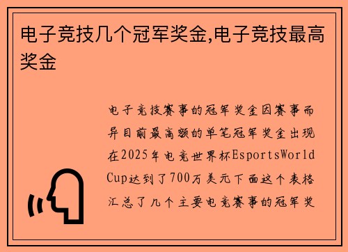 电子竞技几个冠军奖金,电子竞技最高奖金